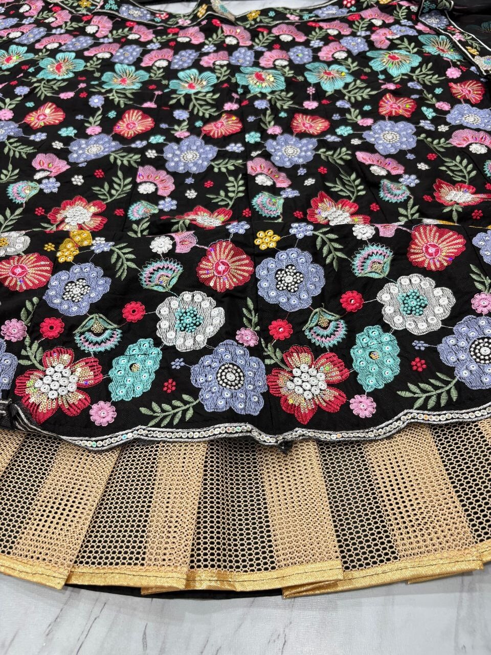 Black Georgette Embrodaried Flower lahenga choli