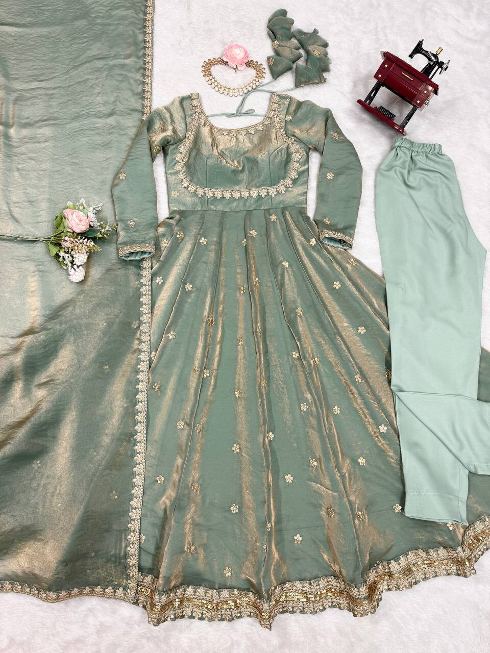 Attractive Mint Green Fandy Silk Salwar Kameez With Dupatta For Wedding