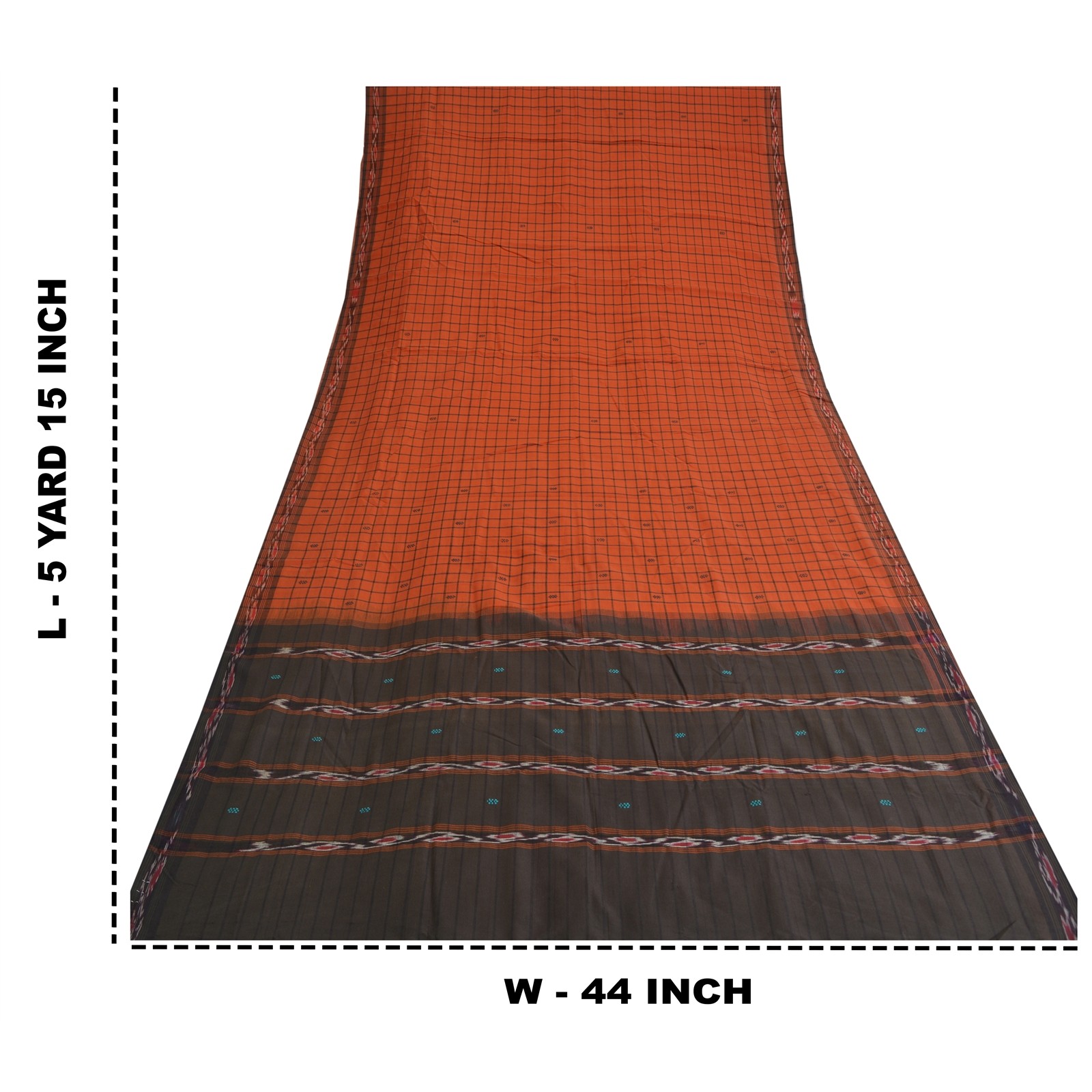 Sanskriti Vintage Rare Saree Ikat Handwoven Blend Cotton Orange Sari 5Yd Fabric