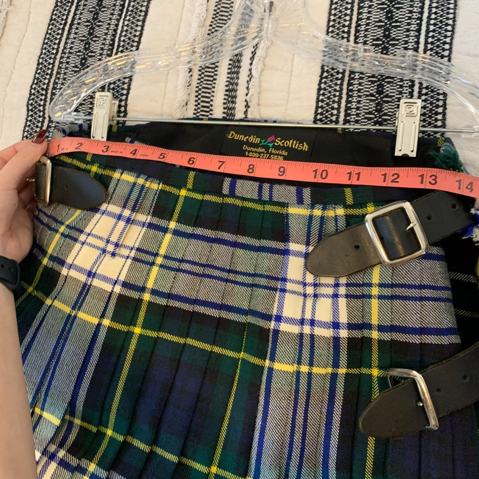 Dunedin Tartan Plaid Pleated Wool Kilt Skirt Medium 28-30 Waist Flaws