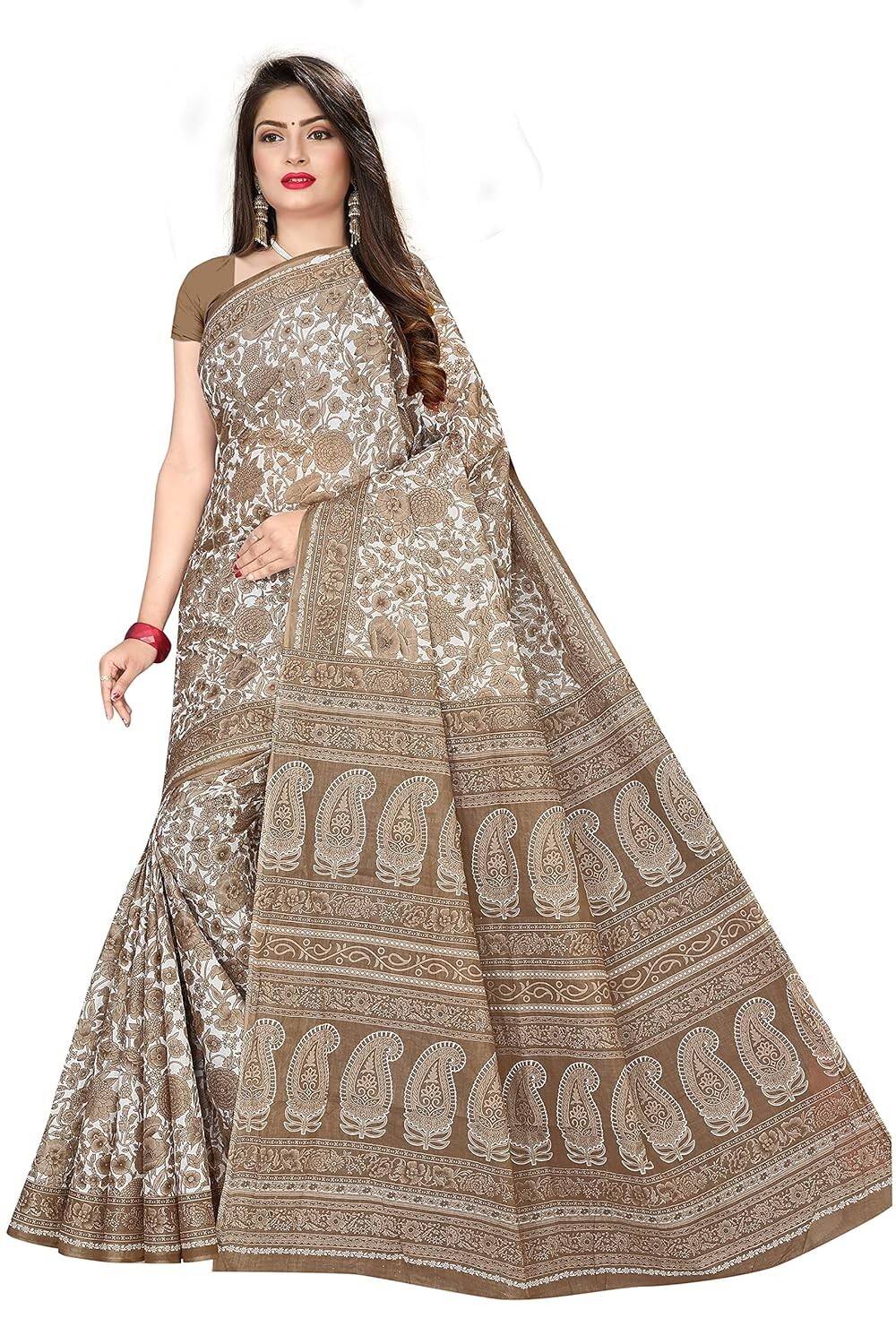 Women’s Plain Weave Pure Cotton Saree Without Blouse Piece