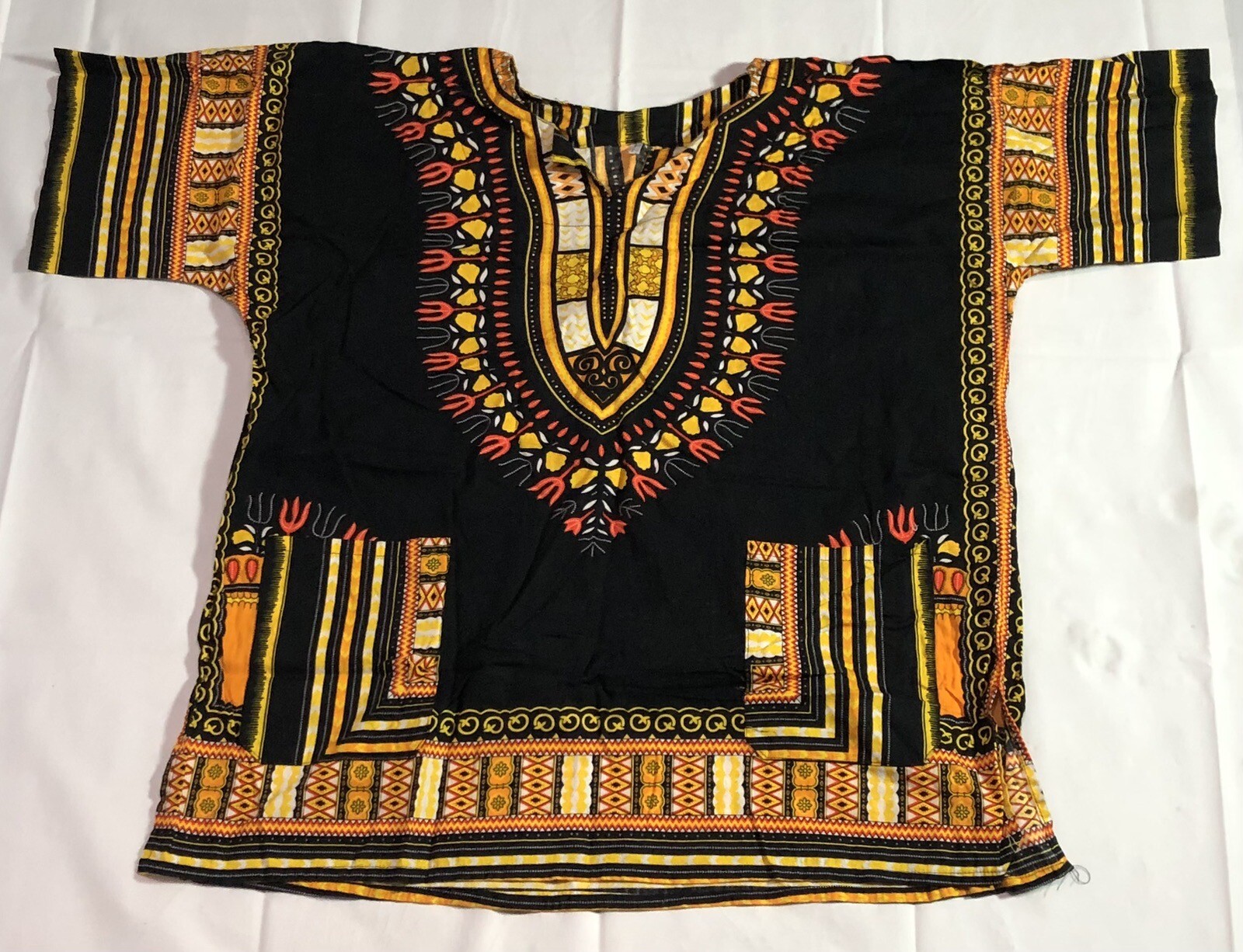 African Dashiki Shirt Adults One Size Traditional Boho Tribal Tee Top Orange