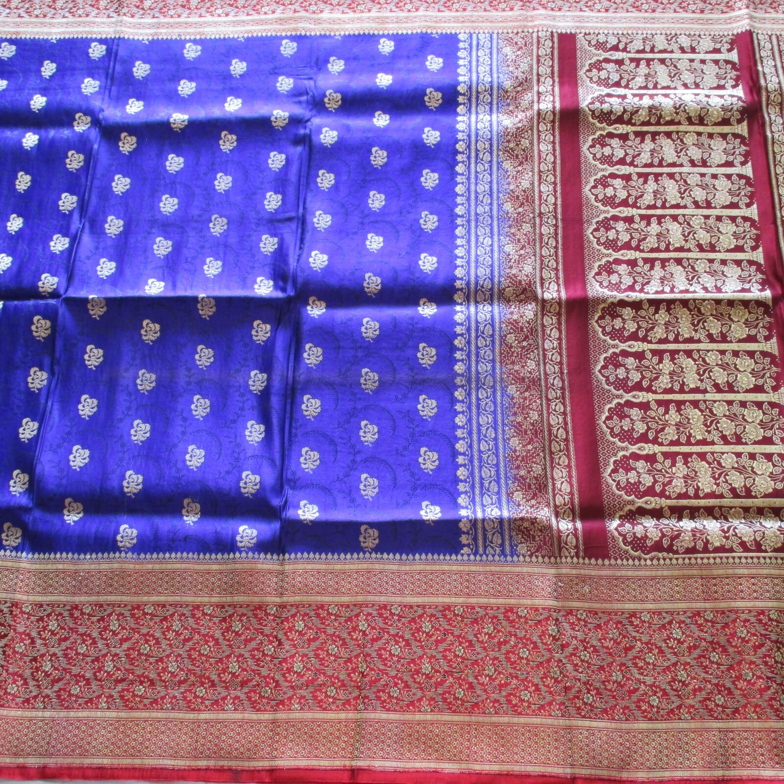 PURPLE Gold Pure SILK MAGNIFICENT Sari BROCADE Fabric RARE Panels DRAPES Curtain