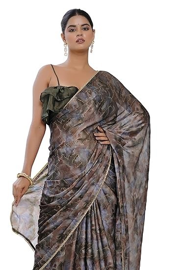 Woman Chiffon Colorblock with Foil Work Shimmer Festive Women’s Sari for Wedding