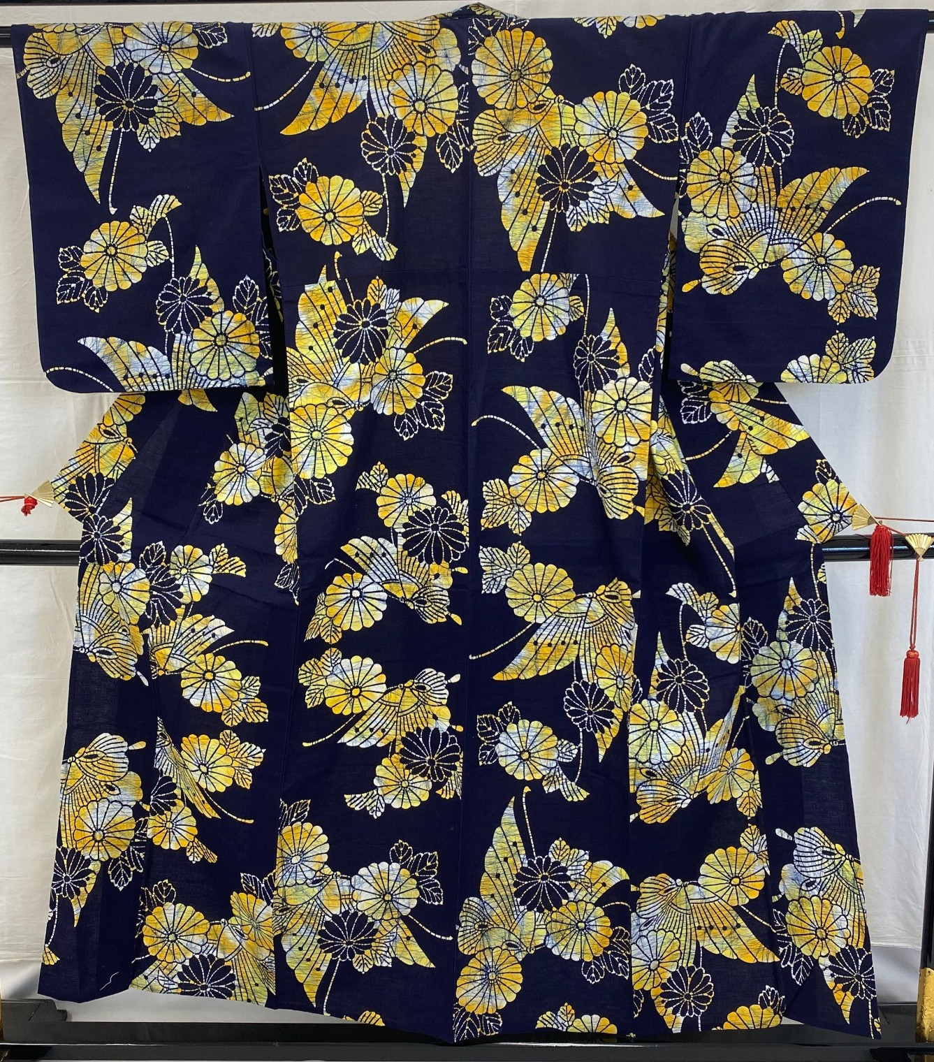 Japanese Vintage Kimono Yukata Cotton Navy No Lining Traditional Length 59in