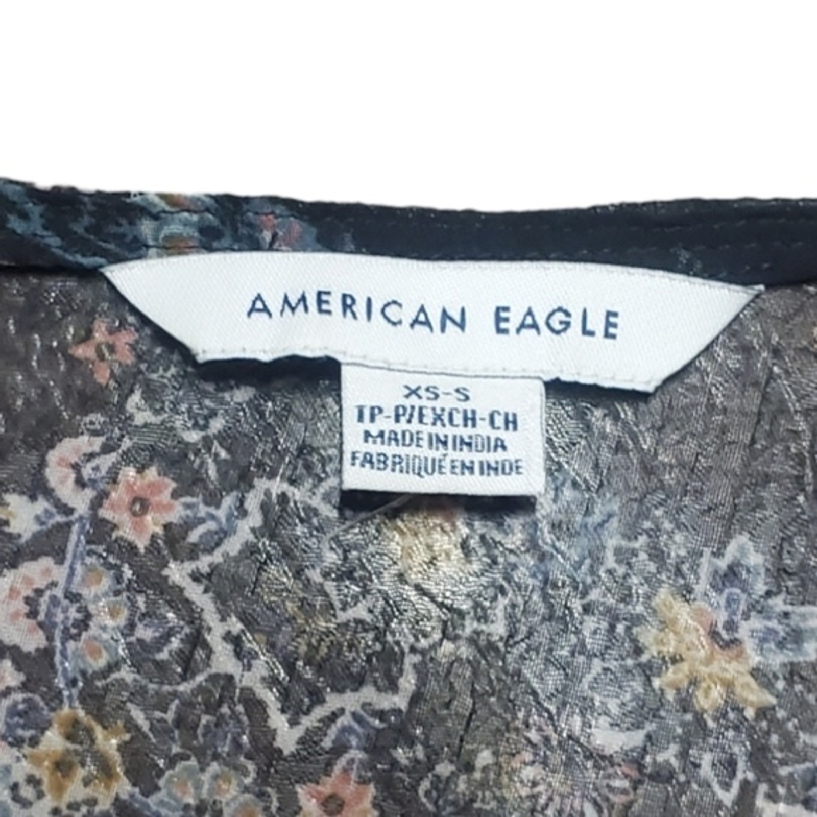 Womens American Eagle Black Sheer Boho Floral Kimono Open Front Cardigan sz Sm