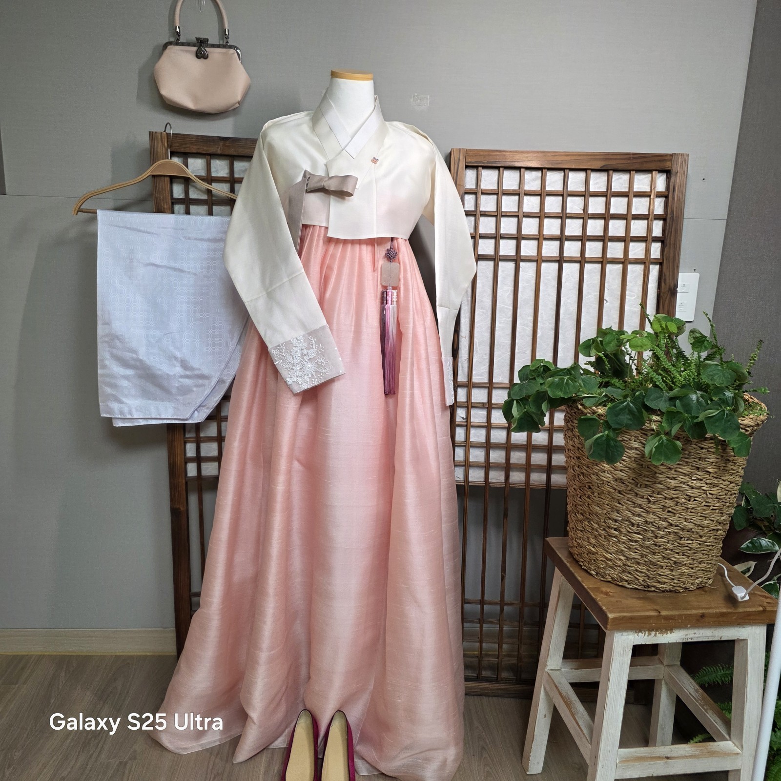 Korean Women Hanbok Full Set Custom Made Cream Pink Doljanchi Family