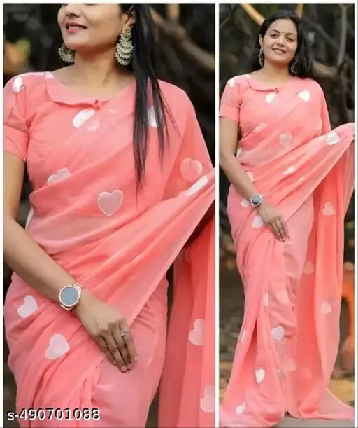 Women’s Hart Embroidery Work Goergette Saree with blouse Piece