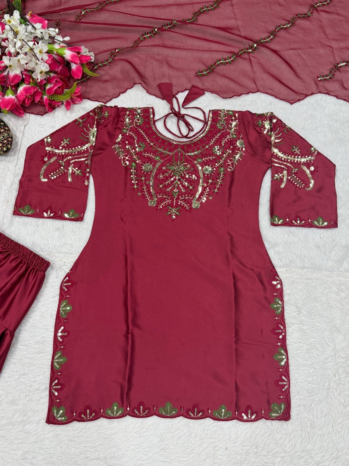 Latest Pink Japan Satin Salwar Kameez With Dupatta For Indian Functional Wear