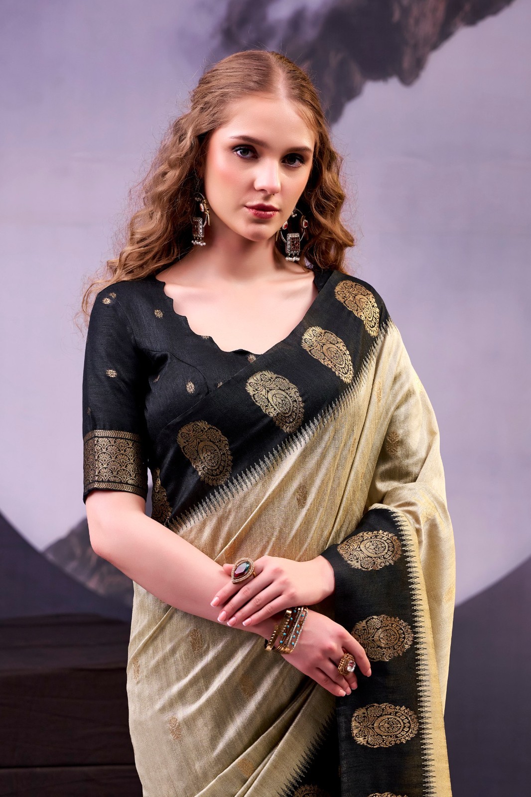 Wedding Collection Heavy Poly Cotton Saree With Blouse For Women & Girls