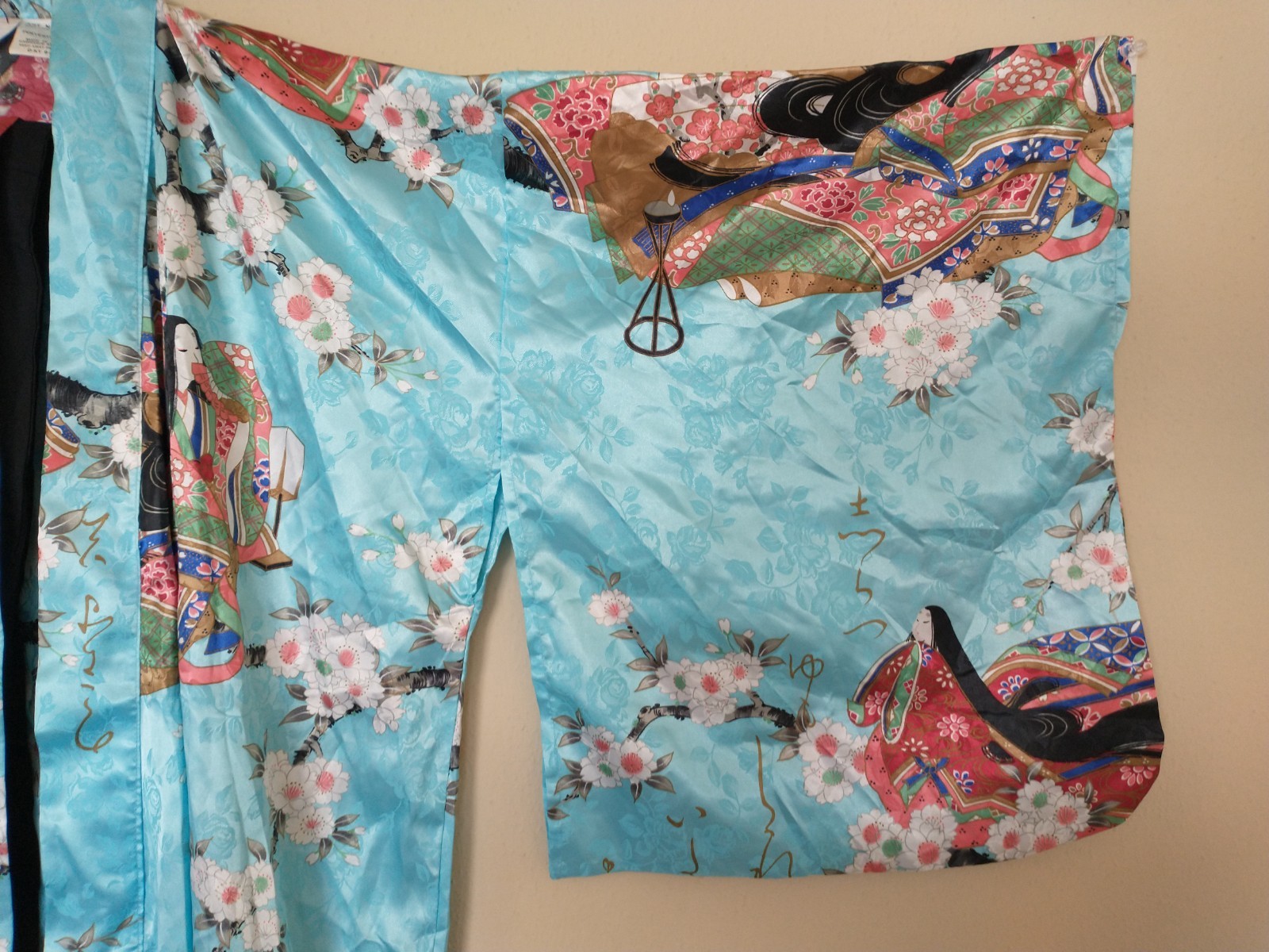 Summer Yukata Kimono Light Blue Polyester Japanese Obi Sash