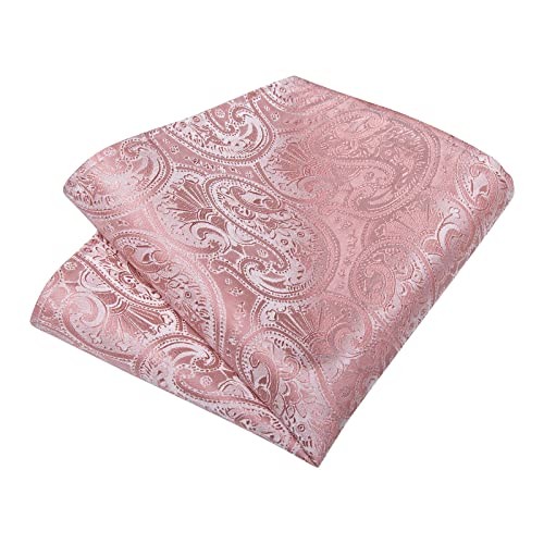 Mens Tie Set Silk Solid Paisley Necktie and Pocket Square Pink Paisley
