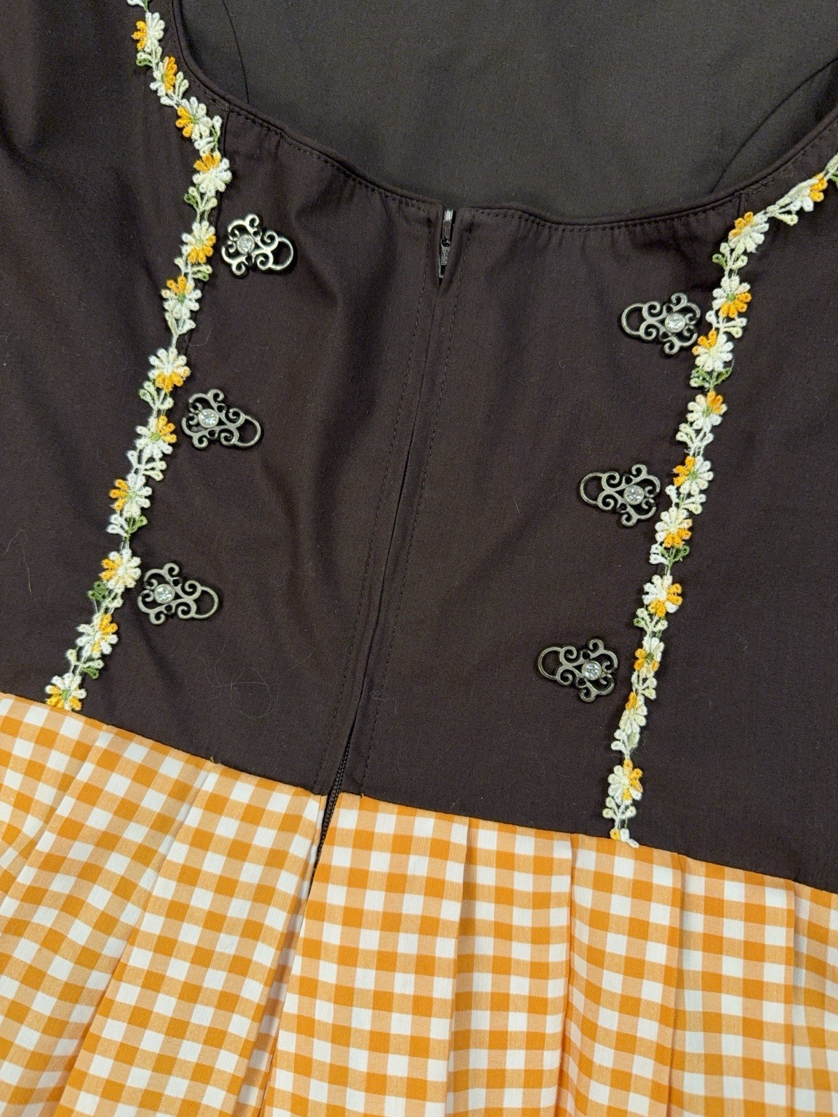 Stockerpoint Cotton Blend Dirndl Dress Brown Orange Gingham Set EU 40 L