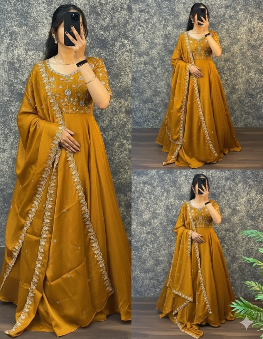 Featuring beautiful Heavy Gown with duppata Set which is bea – Handmade in India