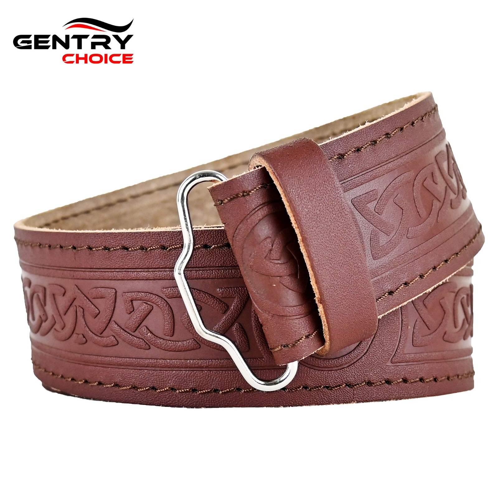 Scottish Men Tartan Celtic Knot Kilt Belt Brown Traditional Highlander Kilt Belt