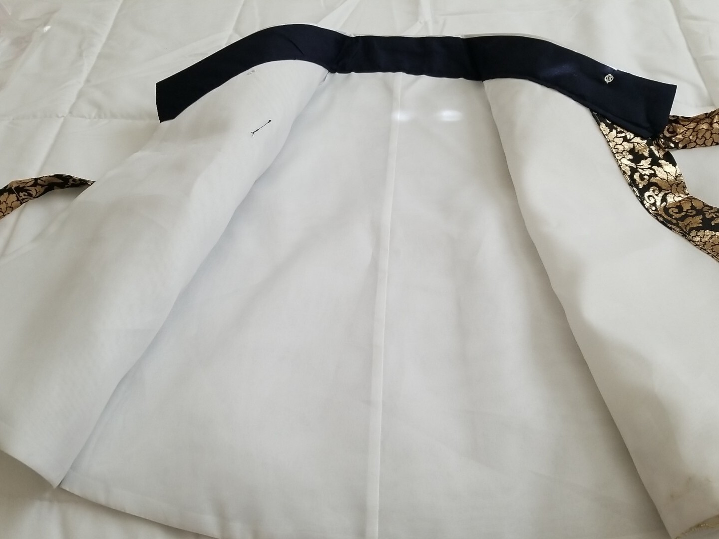 Traditional Korean Asian Embroidered Toddler Girl Robe Kimono White Gold Black