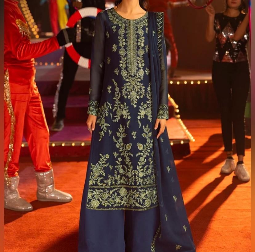 Purple Embroidered Chiffon and Silk 3Pc suit for Women by Asim Jofa in L Size