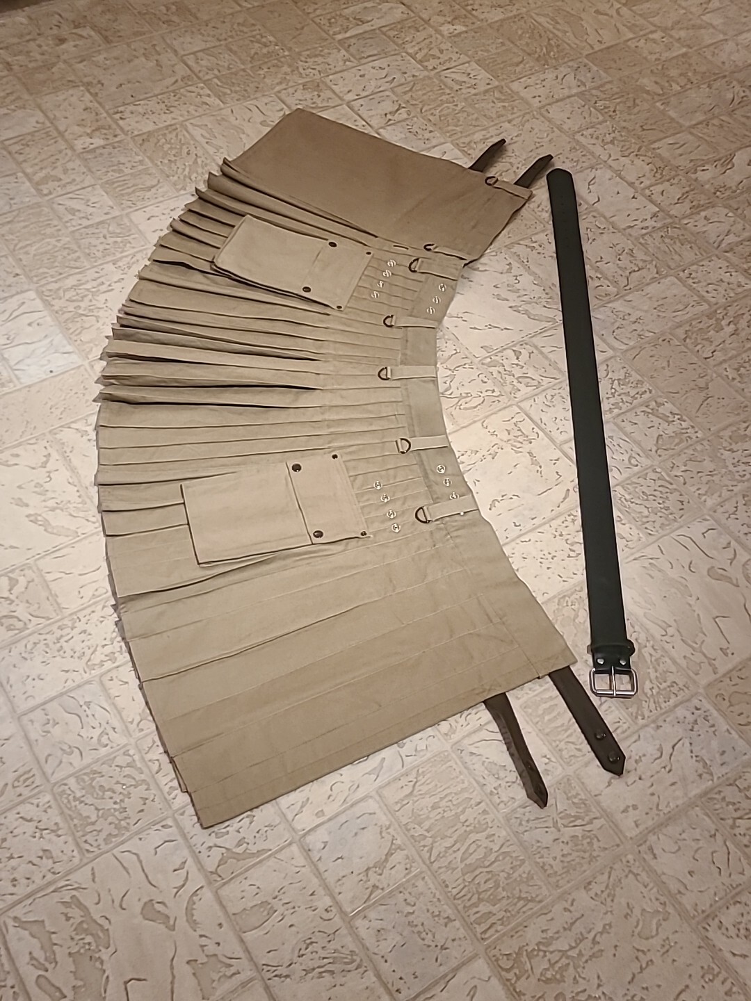 Kilt by Out Of Bounds. Khaki Tan 56, Leather Straps Size 38
