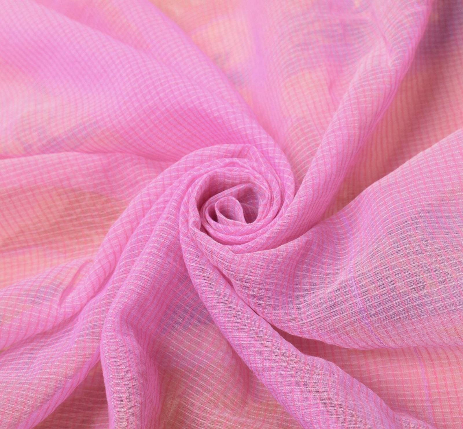 Sushila Vintage Art Silk Pink Saree Floral Woven Sari Checks Base Craft Fabric