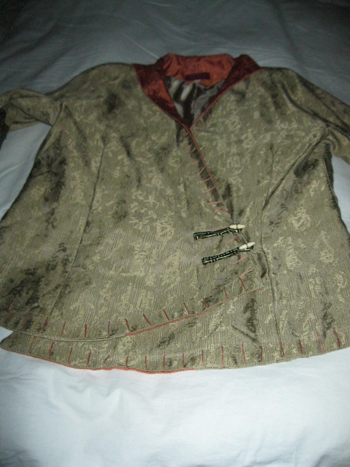 SILVER DRAGON LABEL, SILK/POLY JACKET SZ.XS/S, NEW GREEN/ORANGE, LINED