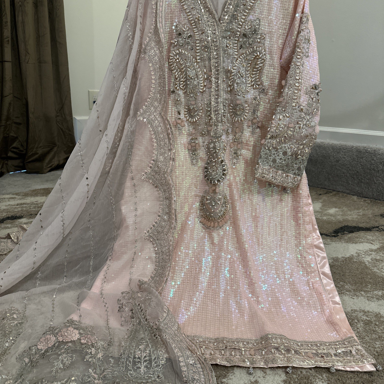Pakistani Chiffon Embroidered Dress Bust 42 with Chiffon Duppatta for Women New