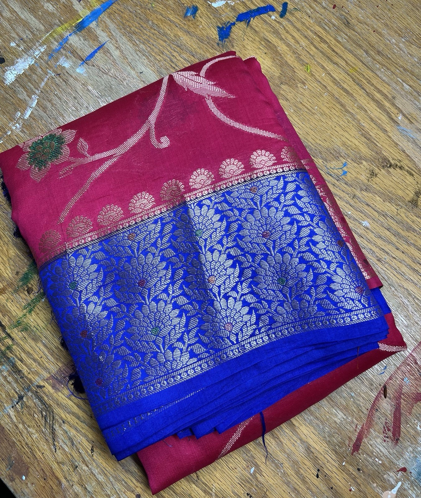 New Women Pure Banarasi Dhupion Silk Pink Blue Gold Green Floral Sari Saree