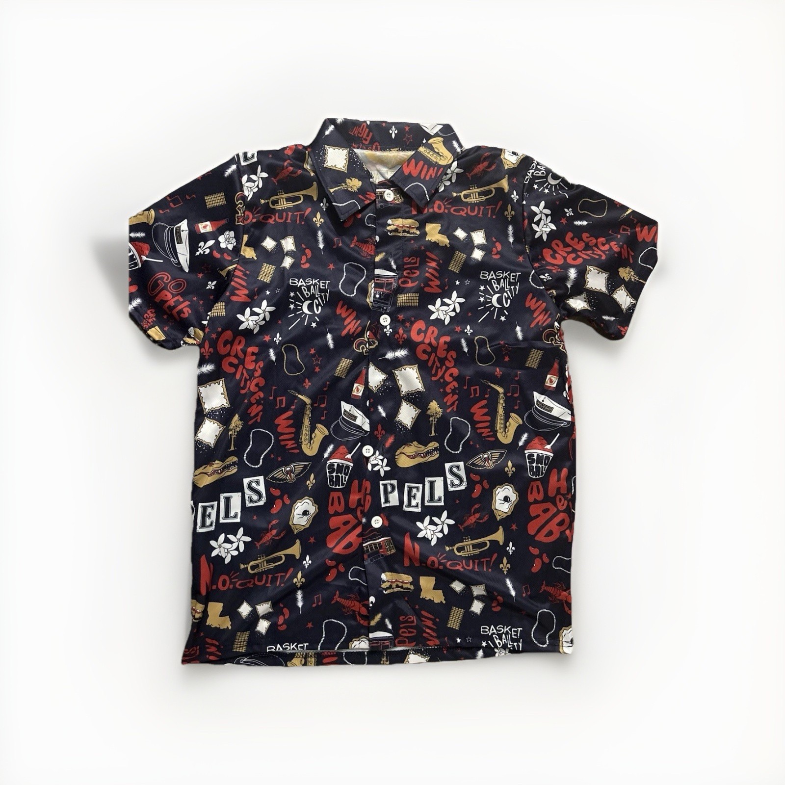 New Orleans Button Down Magnolia Crawfish Fleur De Lis Souvenir Size M Medium