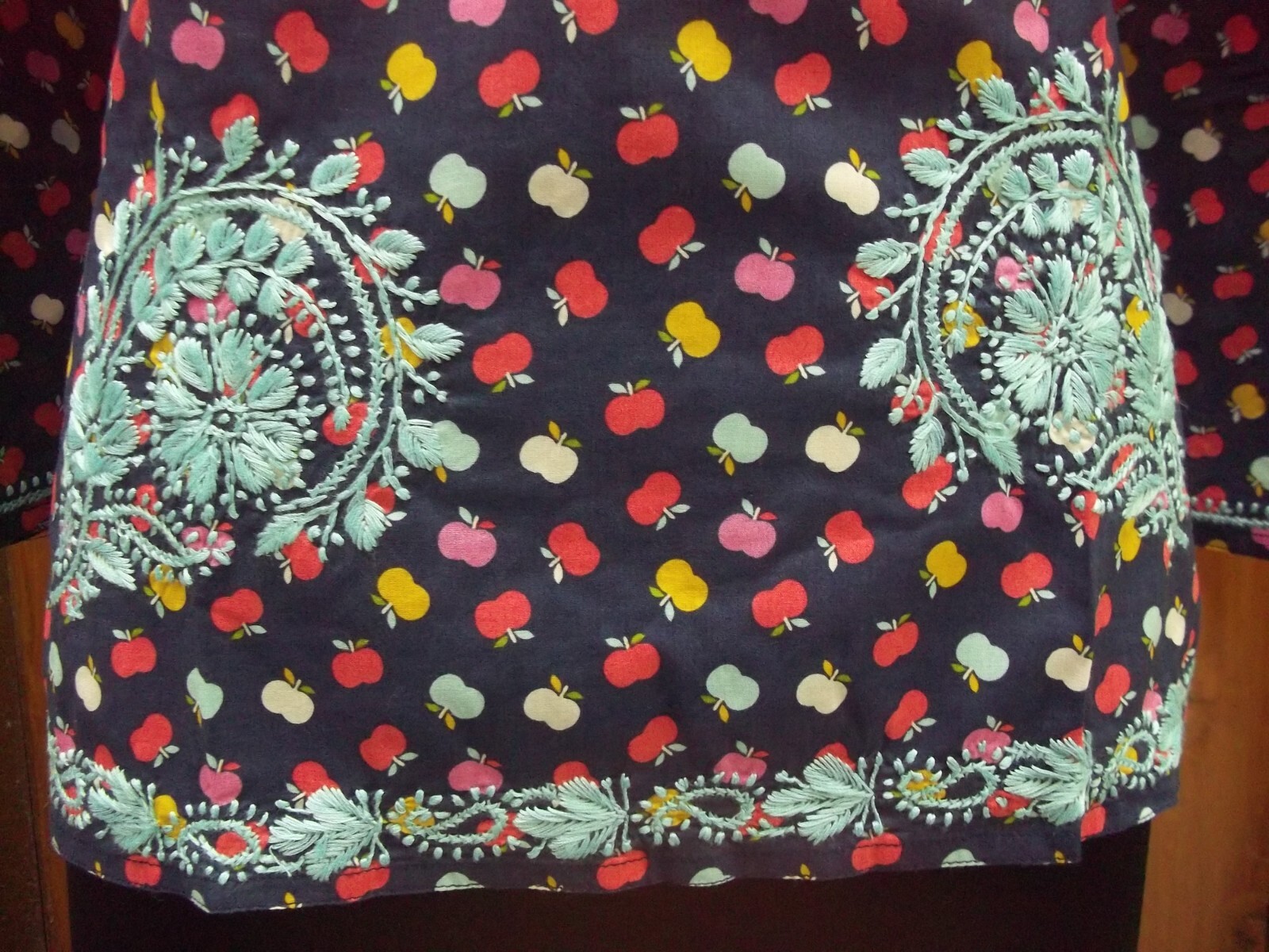 M 40″ APPLE PRINT KURTA ETHNIC HANDMADE 100% COTTON TOP KURTI CHIKAN EMBROIDERY