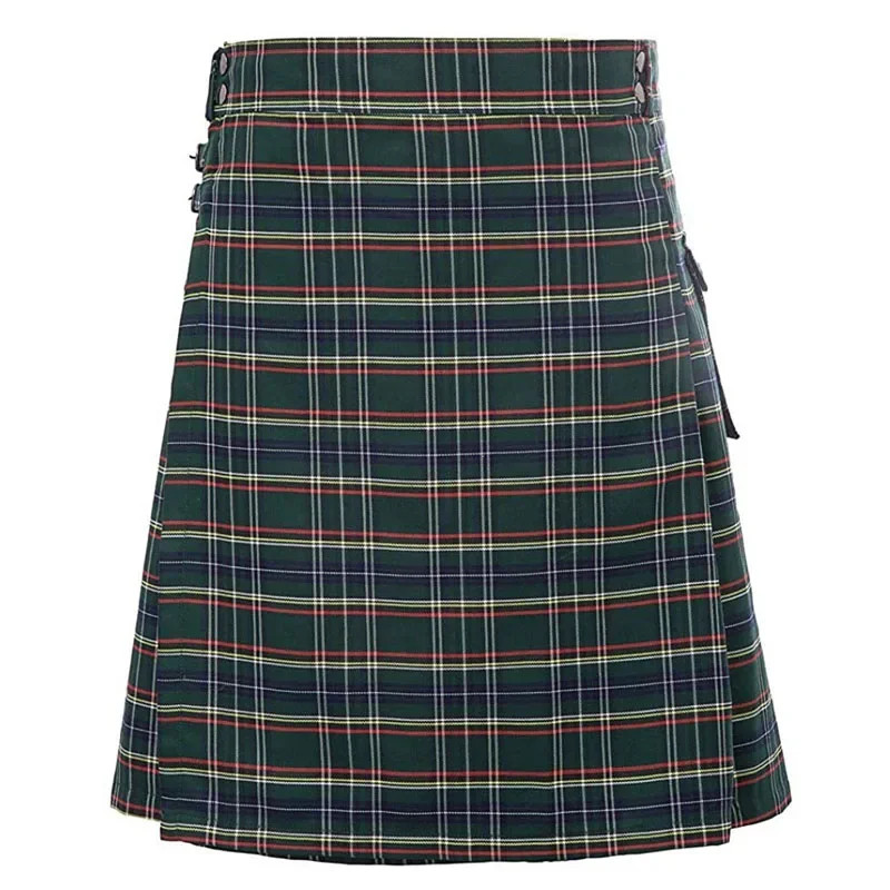 Utility Kilt Short Pants Men Tartan Pleated Strip Skirt Celtic Scottish Medieval