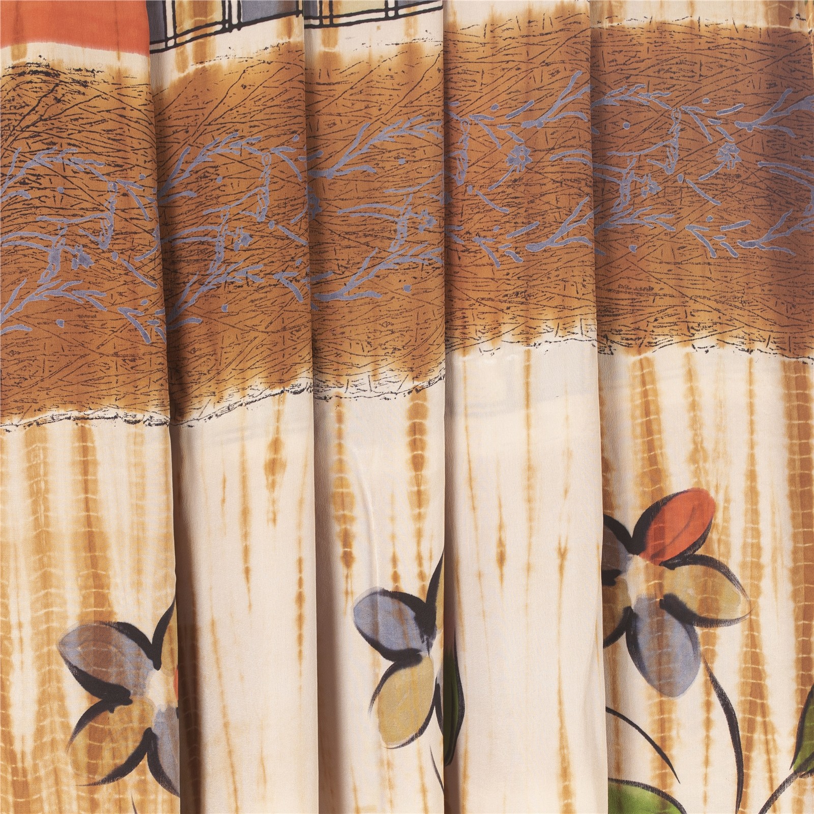 Sanskriti Vintage Saree Multicolor Pure Crepe Hand-Paint-Tie-Dye Sari 6YD Fabric