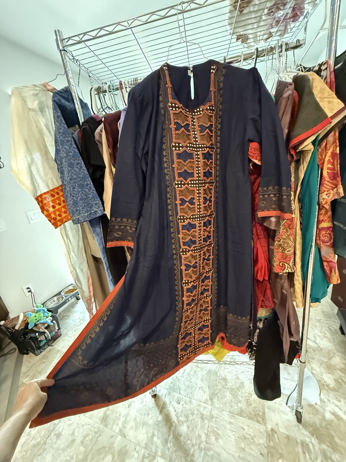 Embroidered Paisley Women’s Kurta Lot Navy Blue Brown Red Green Traditional