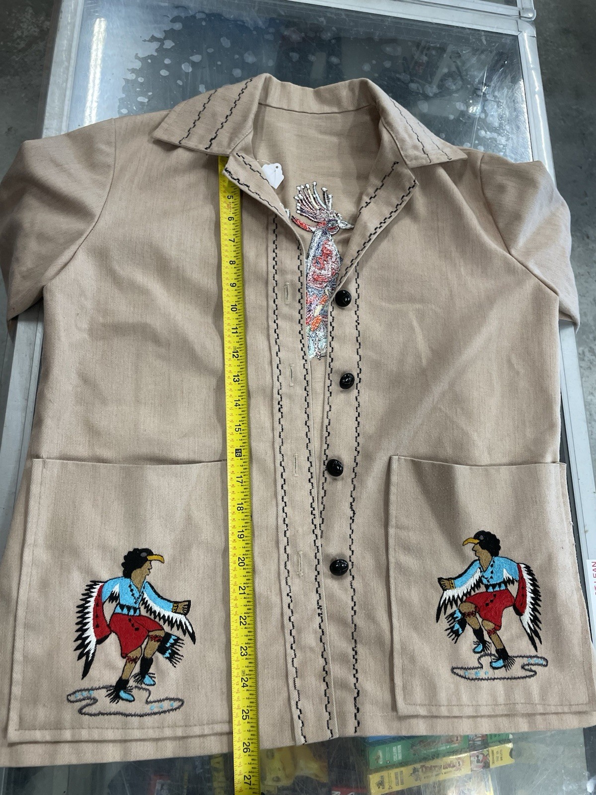 Custom Made Embroidered Native American Dance Figures & Phoenix Tan Jacket