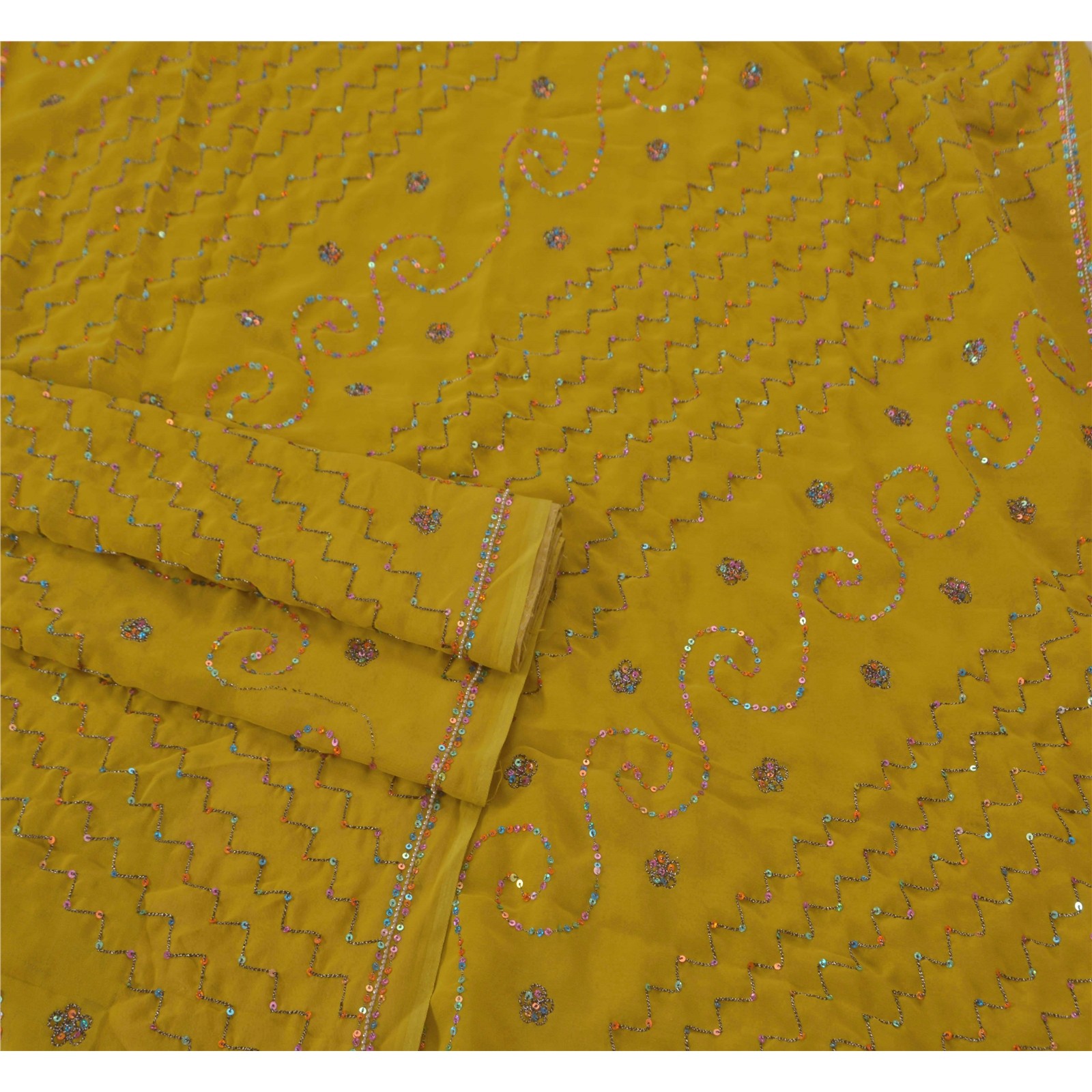Sanskriti Vintage Green Sarees Blend Georgette Hand Beaded Fabric Craft Sari