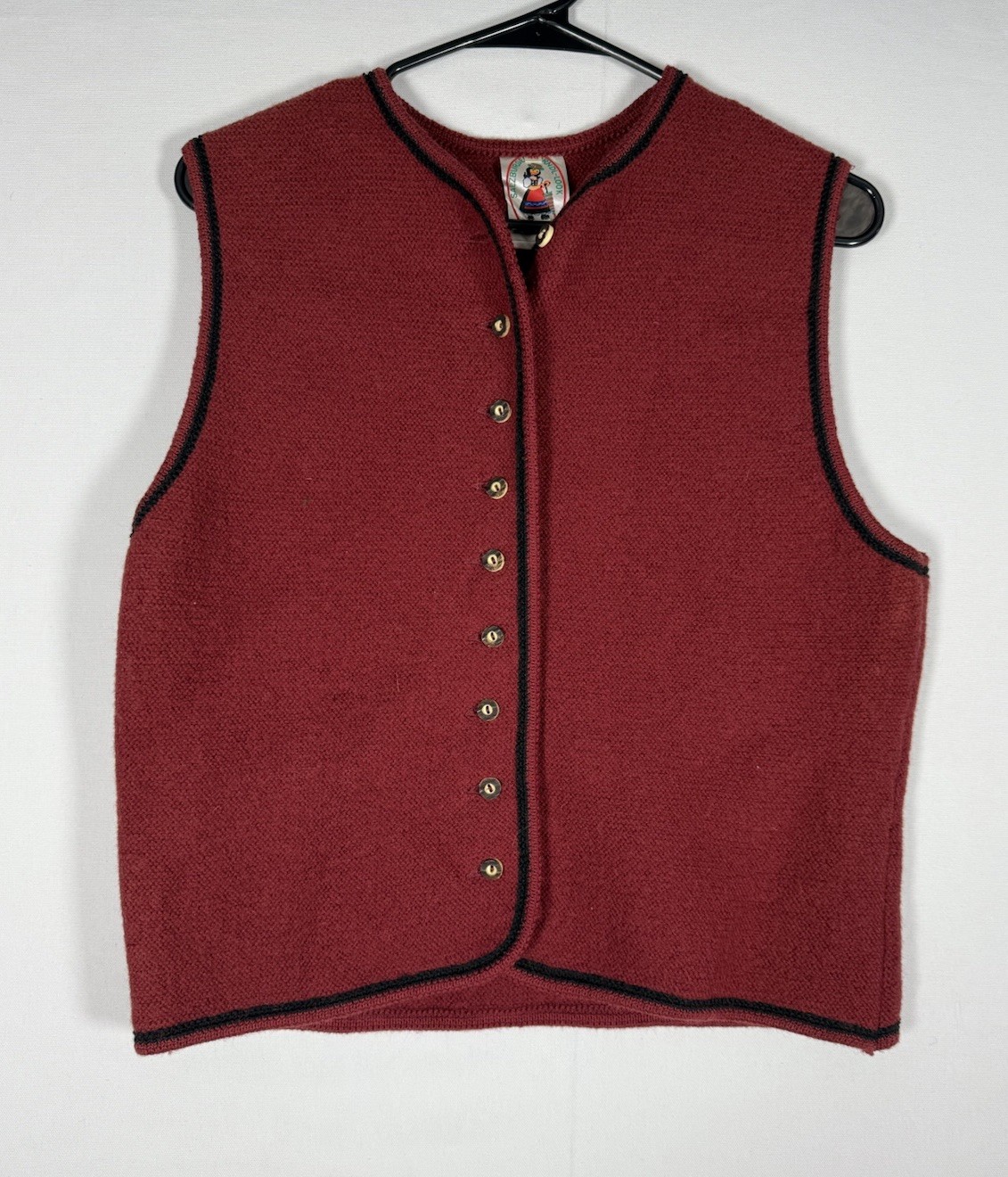 Vintage Salzburger Dirndl Look Wool Vest Women’s 46 Red Trachtenecht Button