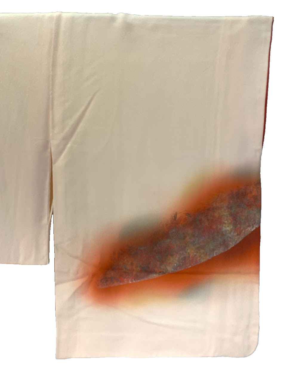 Vintage Japan Silk Houmongi Kimono S Peony Gold Hand-painted Yuzen Yuki 25.6″