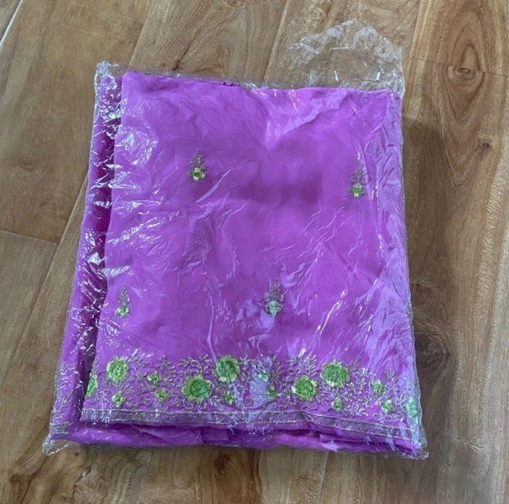 Vibrant Magenta Embroidered Indian Unstitched Suit Lime Green Floral Accents