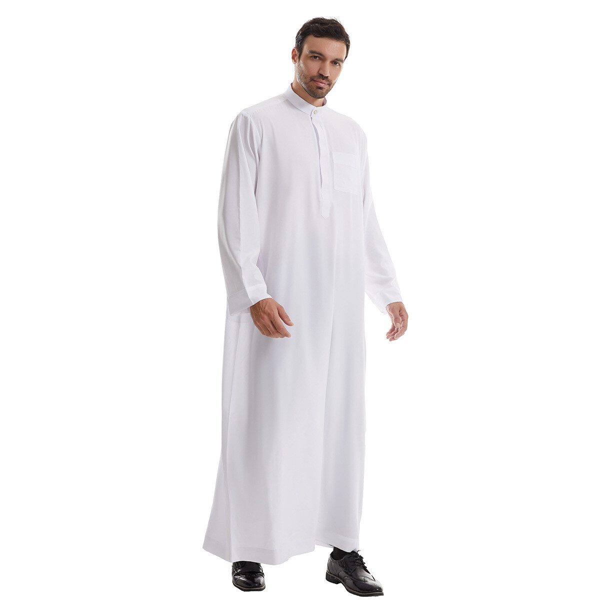 Men Dishdasha Robe Muslim Abaya Long Sleeve Thobe Jubba Thoub Kaftan Prayer Arab