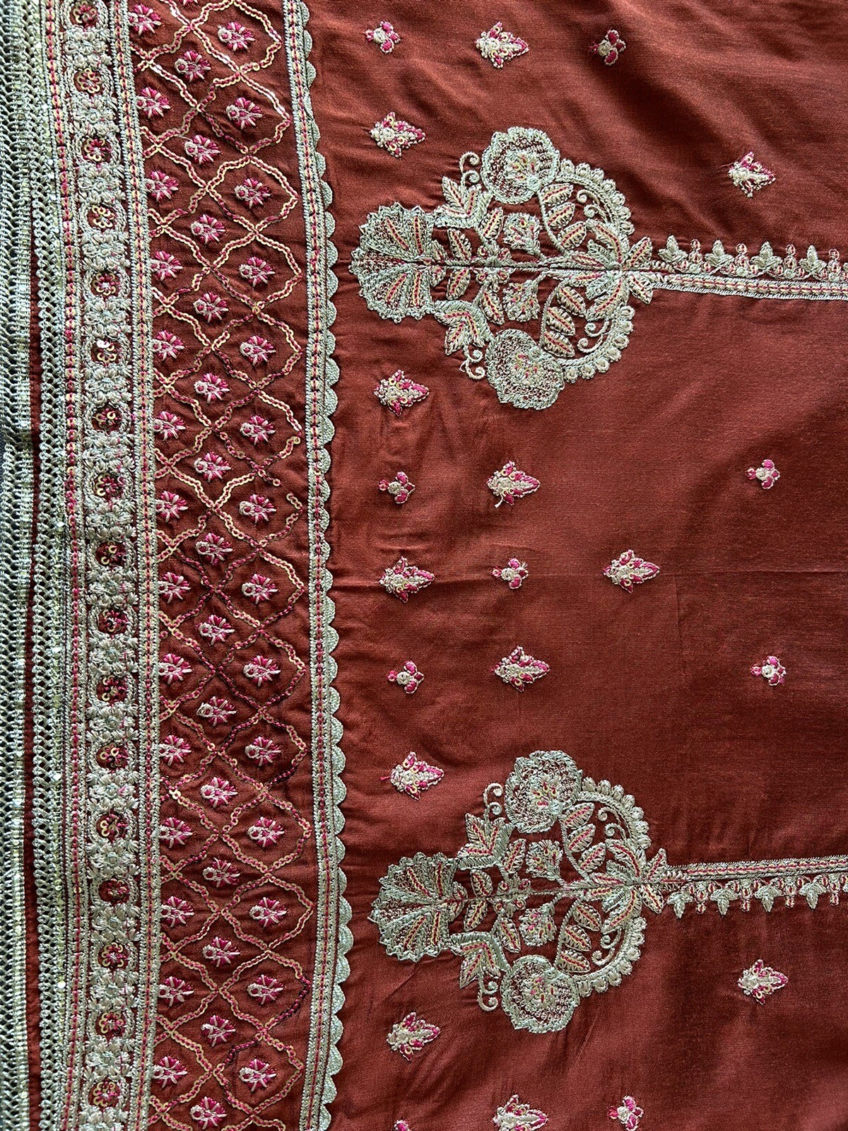 Pakistani Designer Orient Pret Wear Sz 10 Nwt Cotton Silk Organza Dupatta 3pc