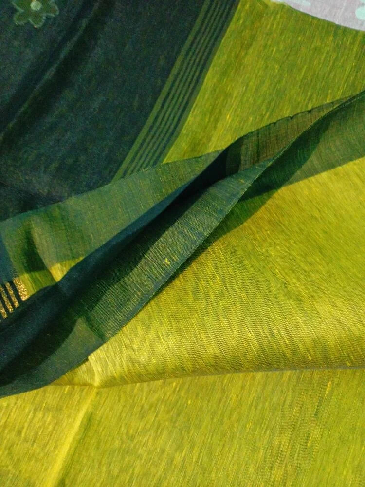 Silk linen jamdani Saree with running blouse piece Free Shipping