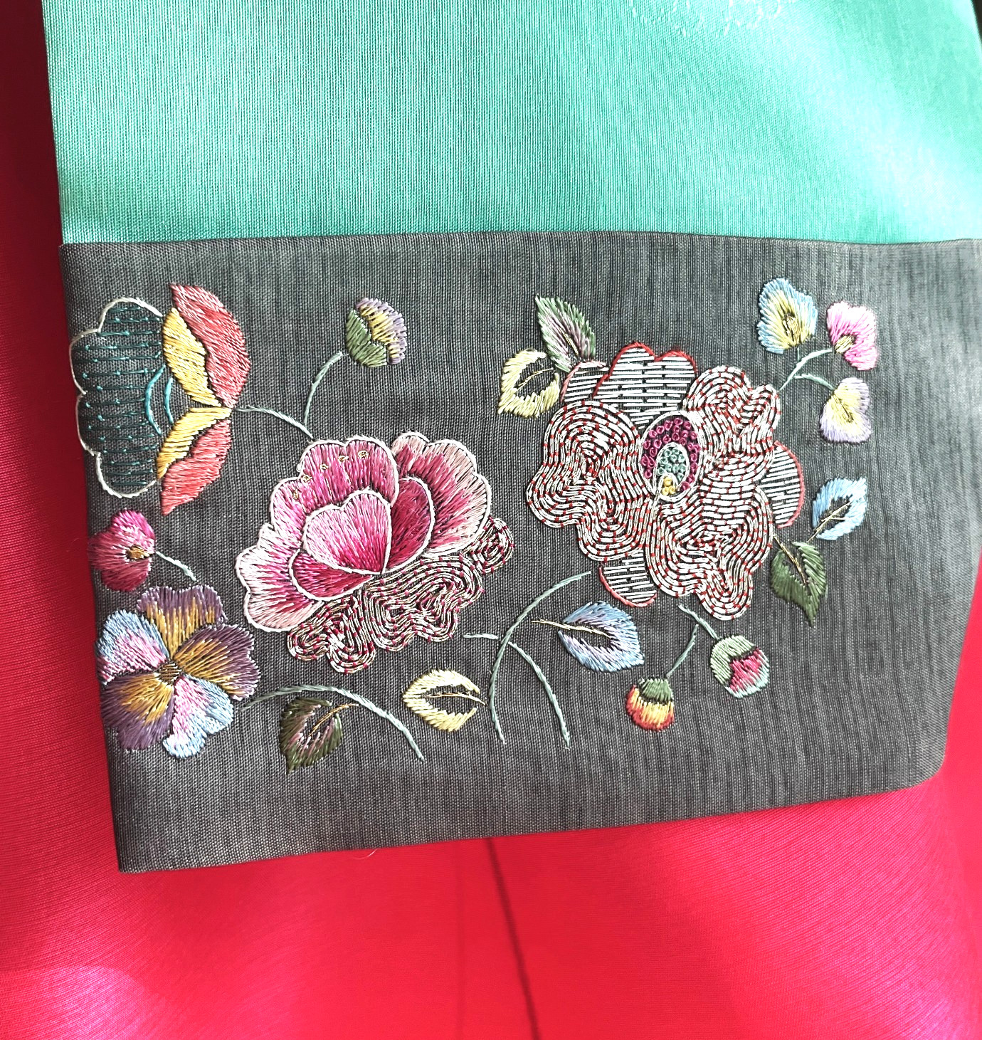 Korean Traditional Dress Silk Hanbok Set-Mint & Pink / Petticoat & Hanbok Bag
