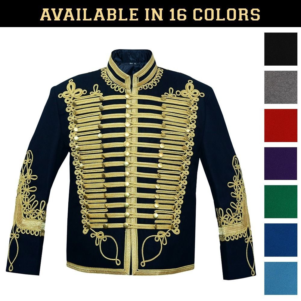 Men’s Napoleonic Hussar Jacket: Gold Braided Wool Military Tunic British Hussar
