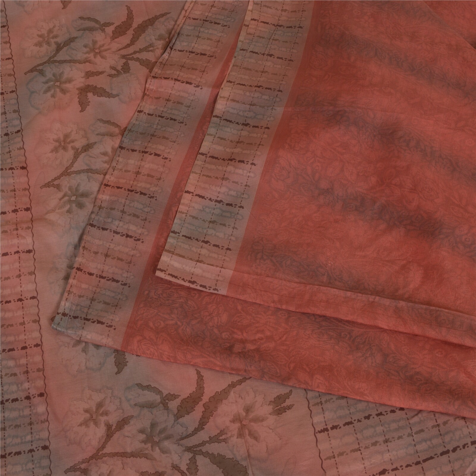 Sanskriti Vintage Sarees Indian Red/Brown Pure Silk Printed Sari Craft Fabric