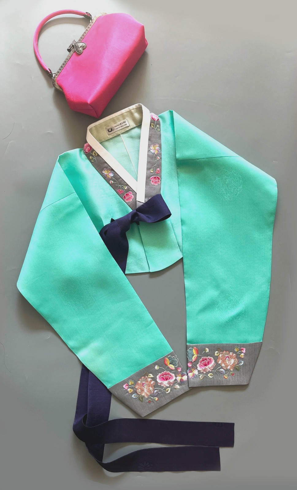 Korean Traditional Dress Silk Hanbok Set-Mint & Pink / Petticoat & Hanbok Bag