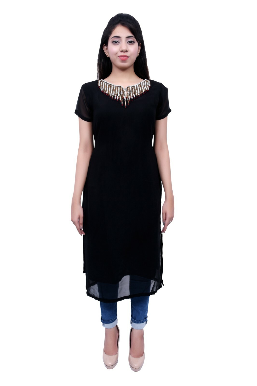 Black crystal embellished tunic top kurti kurta