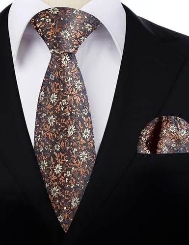Mens 3.15inches Exquisite Floral Tie with Small Flower Printed 996-navy+brown