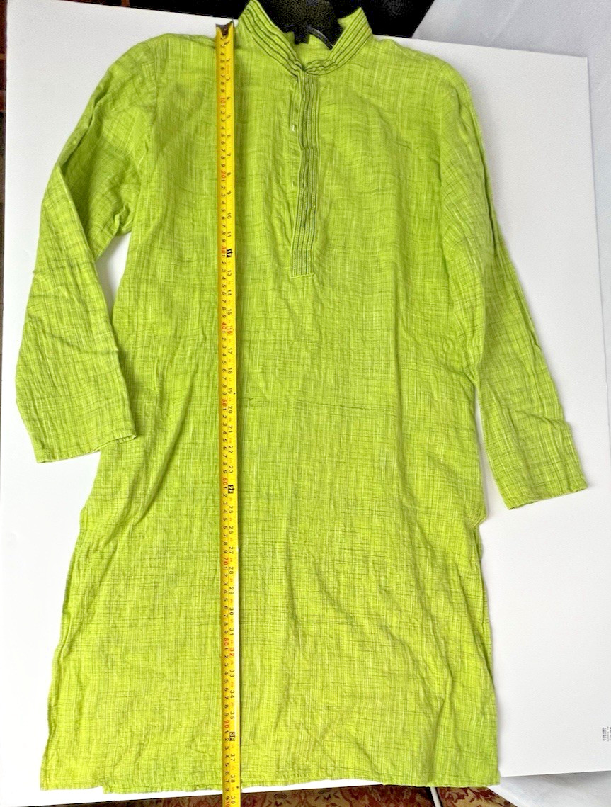 Vibrant Lime Green Kurta Linen Blend Long Sleeves Size 40 side slit