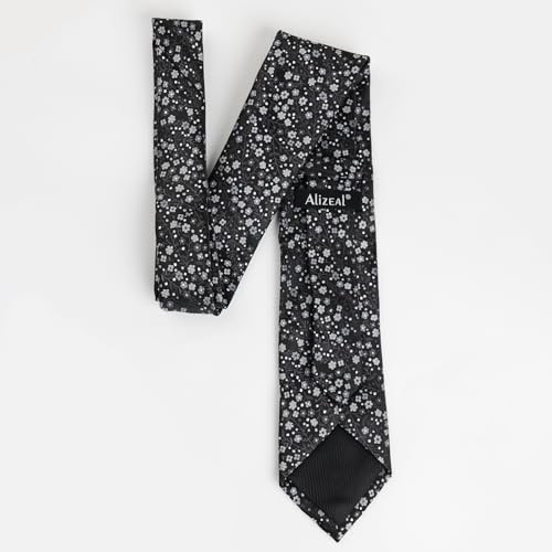 Mens 3.15inches Exquisite Floral Tie with Small Flower B142-black/ Gray/ White