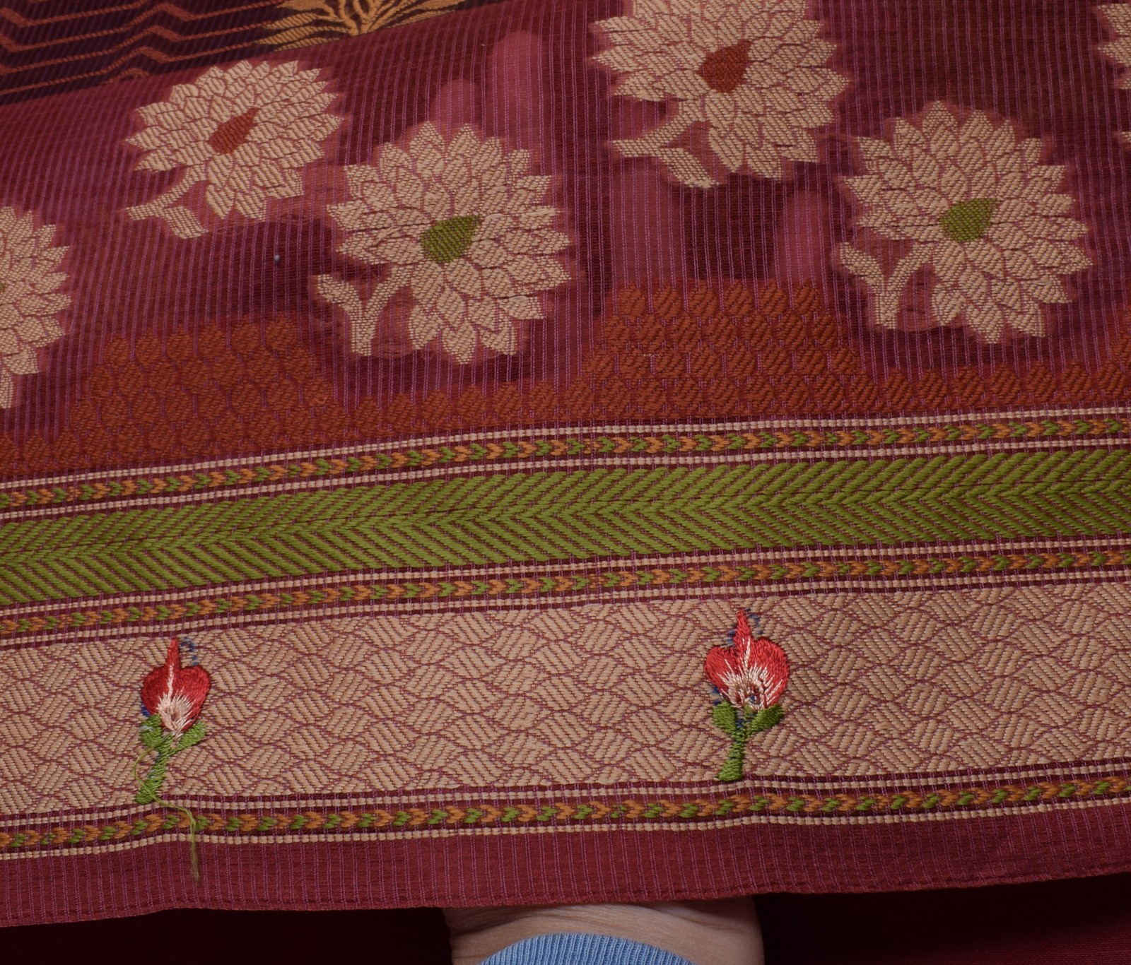 Sushila Vintage Indian Saree Blend Cotton Woven & Embroidered Floral Sari Fabric
