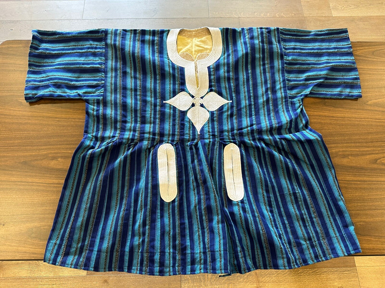 Authentic African Hand Stitched Ghana Smock Kente Fugu Batakari Men Top Blue