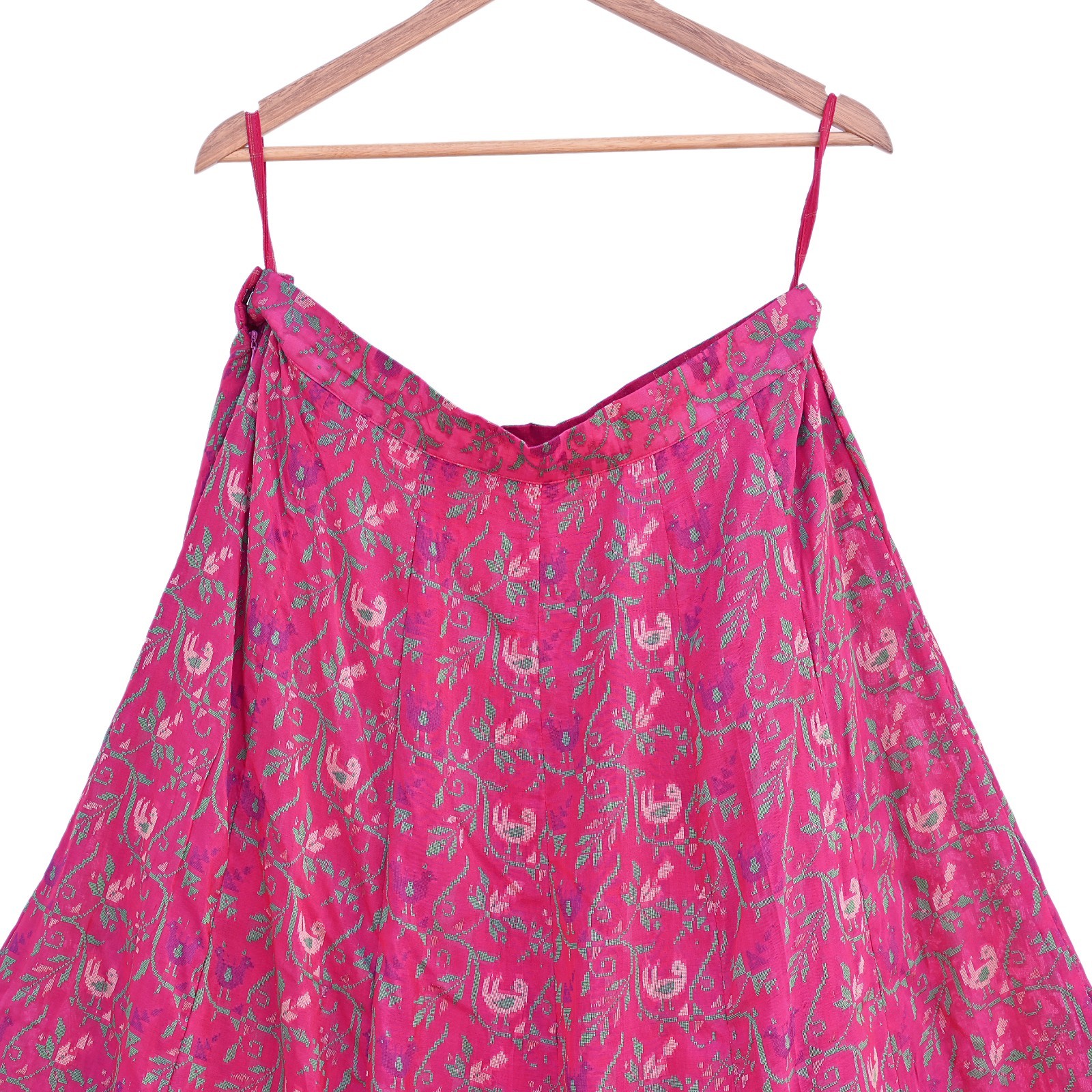 Indian Vintage Pink Pure Silk Hand woven Skirt Lehenga zari work birds designs